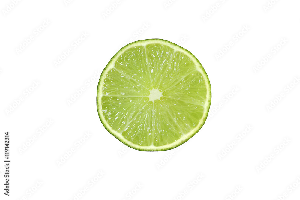cut lime fruits isolated on white background with clipping path