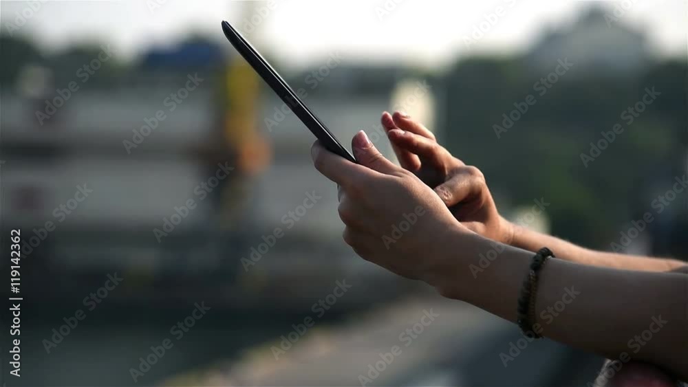 Hand Touching Touch Pad. Close Up. Slow Motion Effect