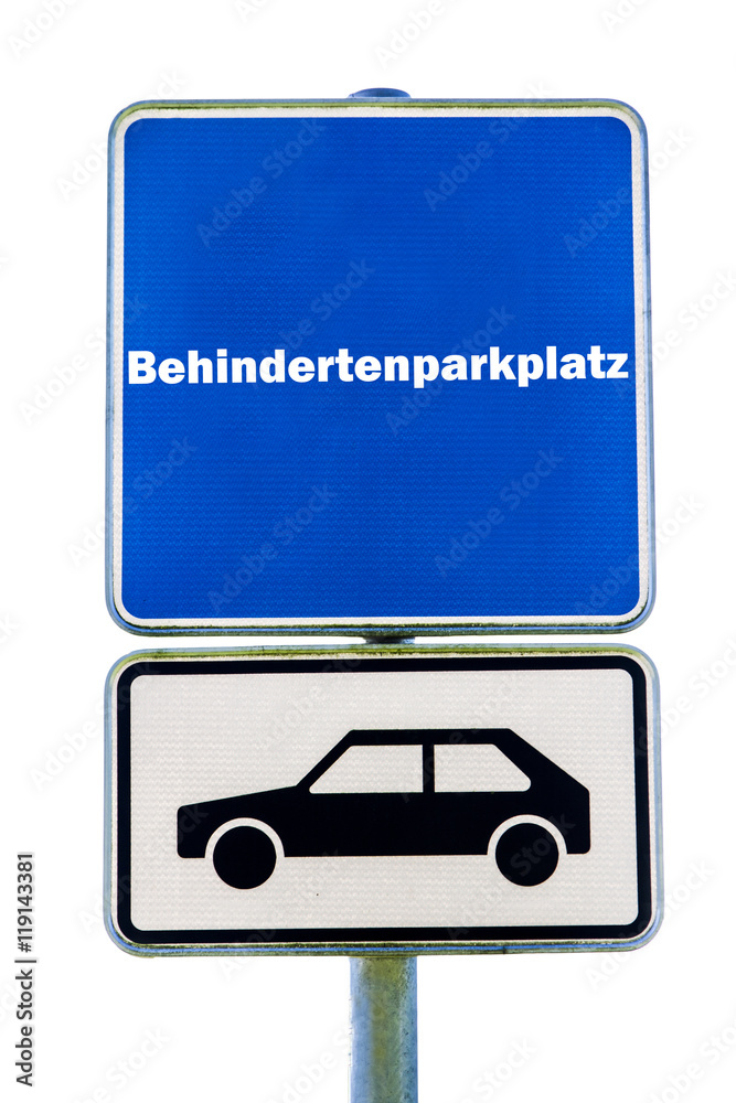 Schild Behindertenparkplatz Auto blau weiß Schild Behindertenparkplatz Auto blau weiß