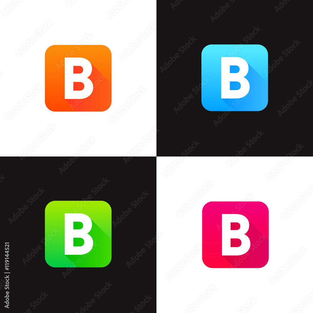 Abstract colorful flat icons set with long shadow. Iconic B lett Abstract colorful flat icons set with long shadow. Iconic B lett