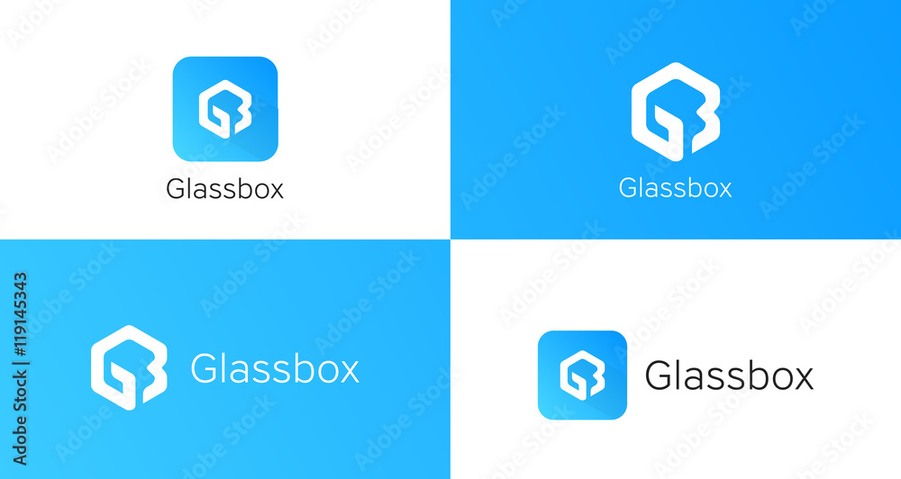 Glassbox iconic logo sign vector element icon. Label brand ident