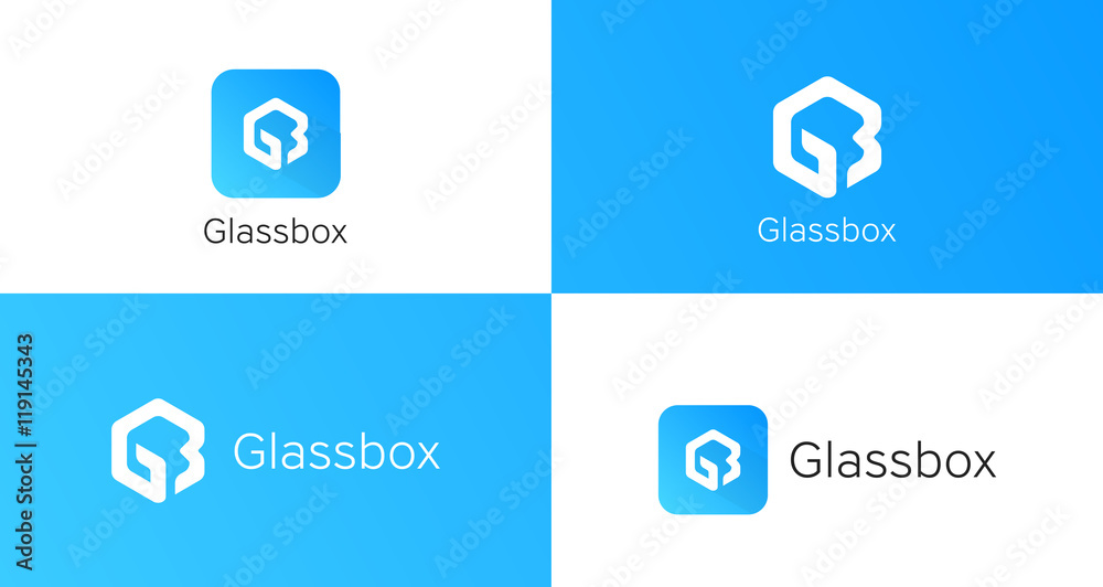Glassbox iconic logo sign vector element icon. Label brand ident Stock