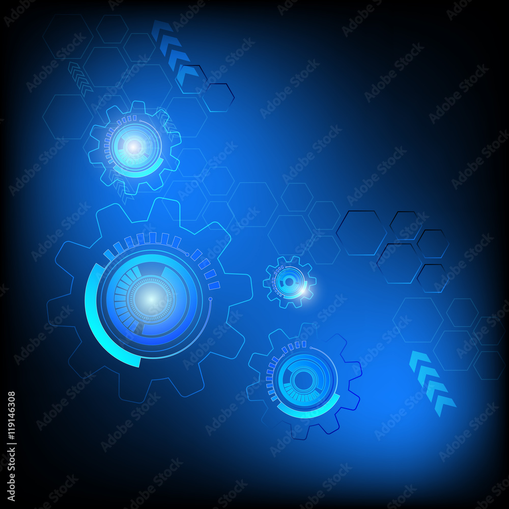 vector technology  abstract background blue gears and arrow