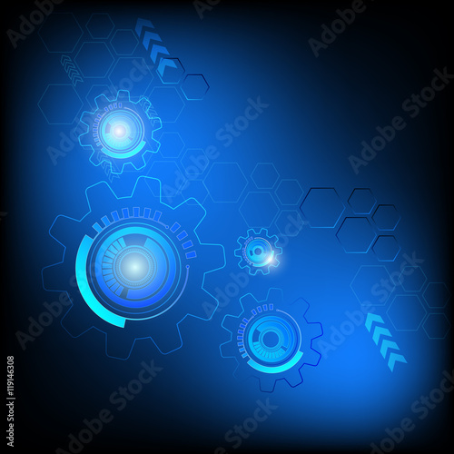 vector technology abstract background blue gears and arrow