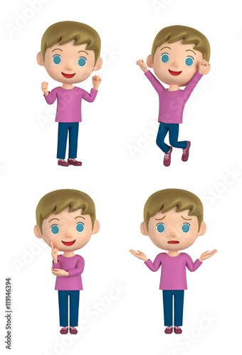 D illustration character - The boy who puts on jeans and makes a pose.