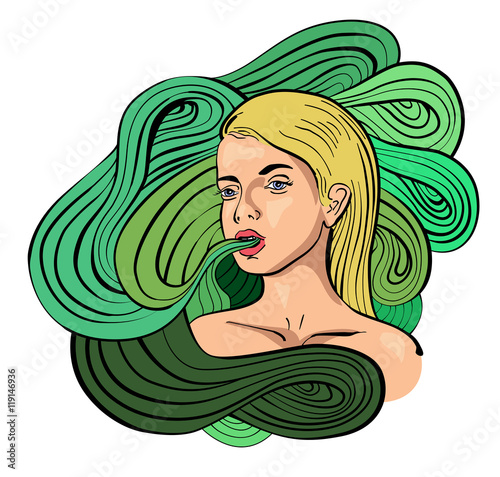 Woman smoker vector with marijuna leafs