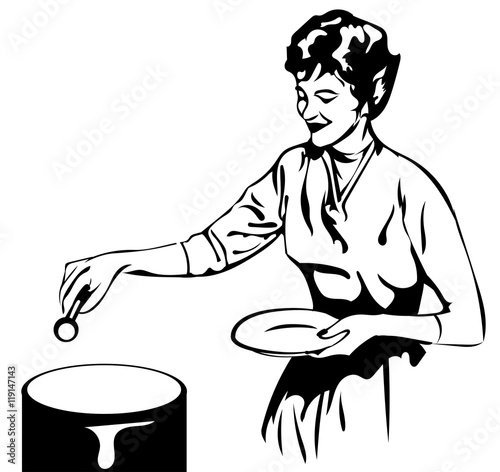 Retro woman cooking vector pic