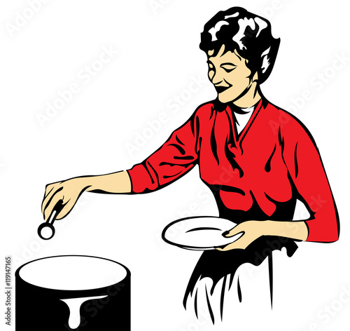 Retro woman cooking vector pic