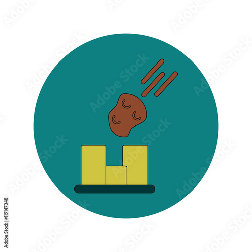 Vector illustration in flat design of space meteorite falling on buildings