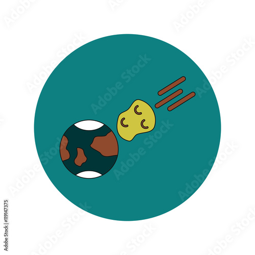 Vector illustration in flat design of space meteorite and earth