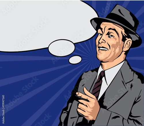 Men with comics bubble, vector retro-styled