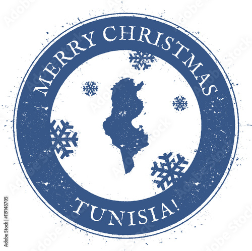 Tunisia map. Vintage Merry Christmas Tunisia Stamp. Stylised rubber stamp with county map and Merry Christmas text, vector illustration.