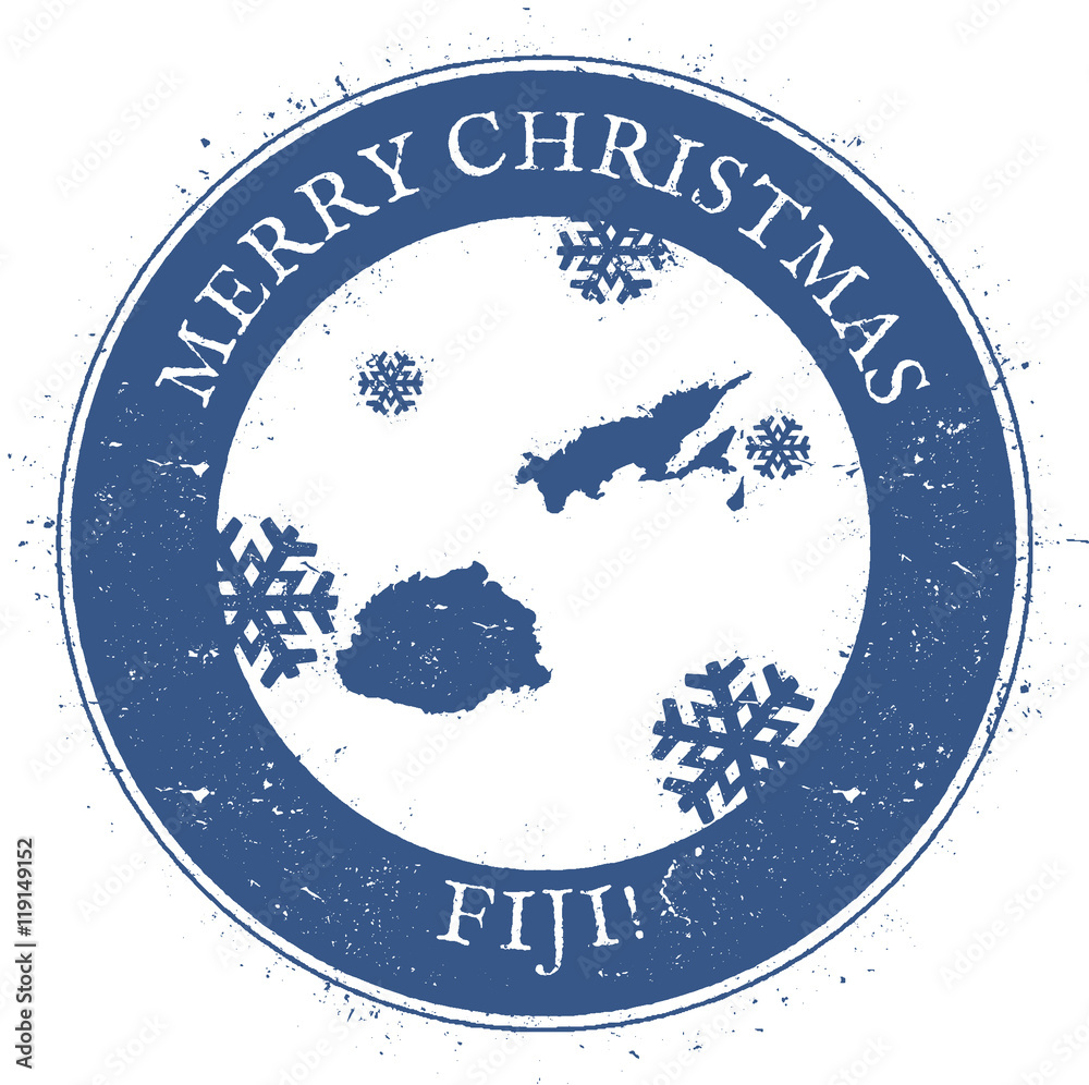 Fiji map. Vintage Merry Christmas Fiji Stamp. Stylised rubber stamp