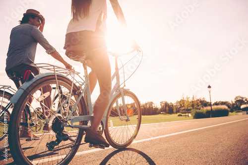 Cycling together. 