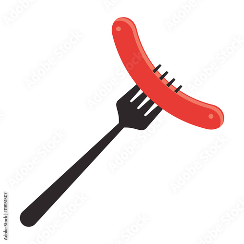flat design single sausage on fork icon vector illustration