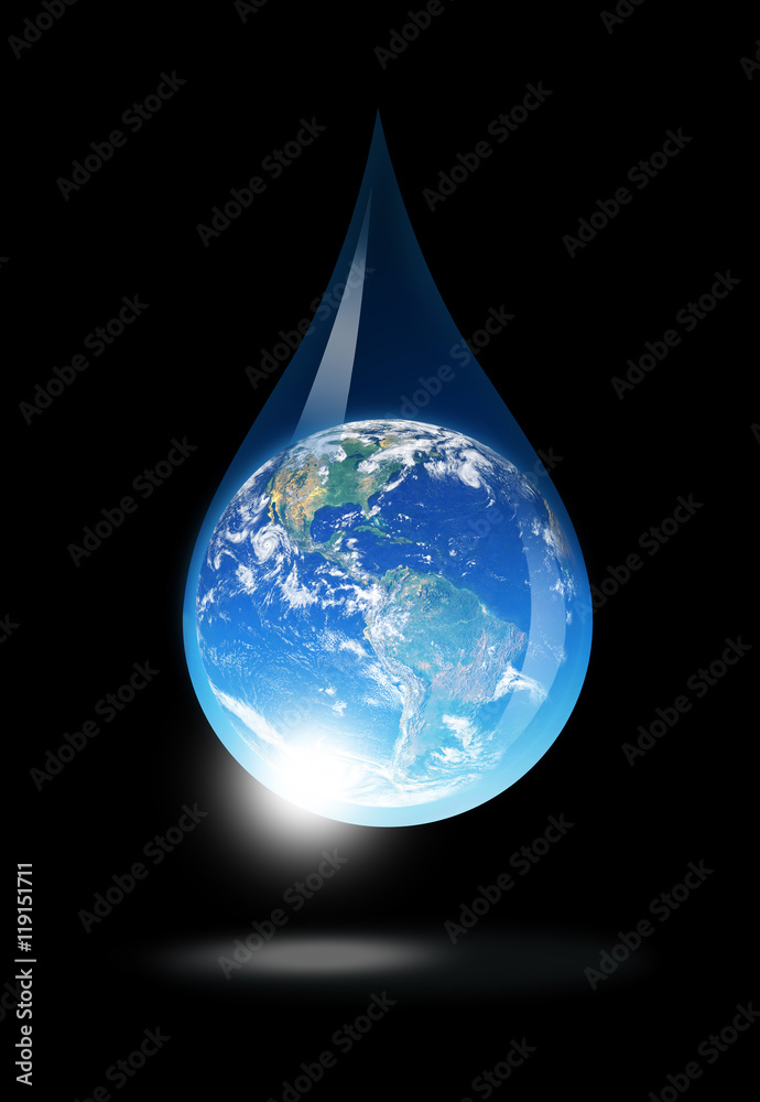 Obraz premium globe inside water drop on abstract background 