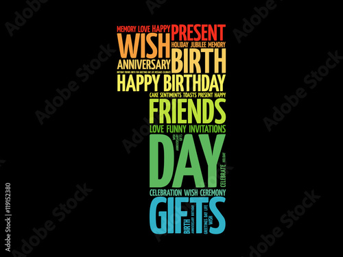 Happy 1st birthday word cloud collage concept