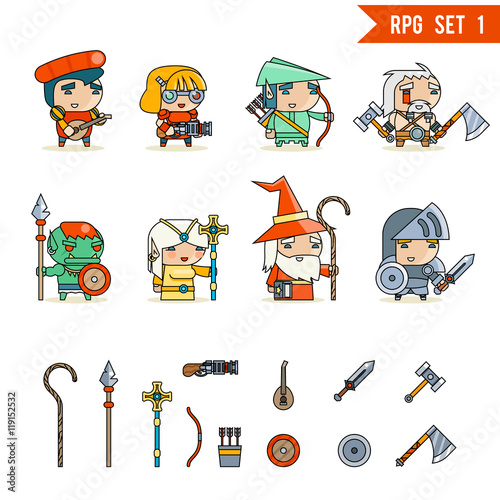 RPG Game Fantasy Character Vector Icons Set Illustration