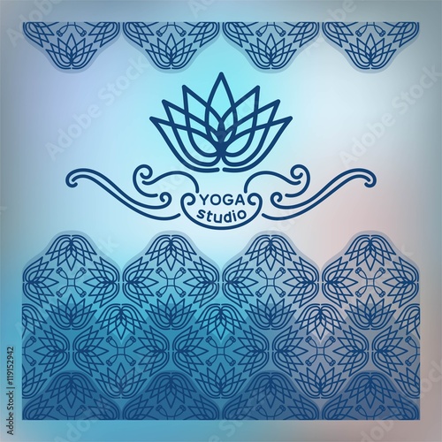 Picture studio for yoga on the decorative background ornament de