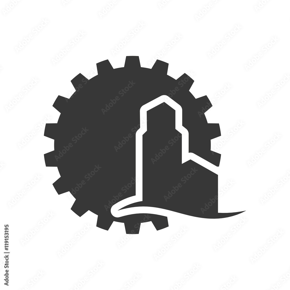 gear factory industry plant building silhouette icon. Flat and Isolated design. Vector illustration gear factory industry plant building silhouette icon. Flat and Isolated design. Vector illustration
