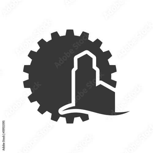 gear factory industry plant building silhouette icon. Flat and Isolated design. Vector illustration