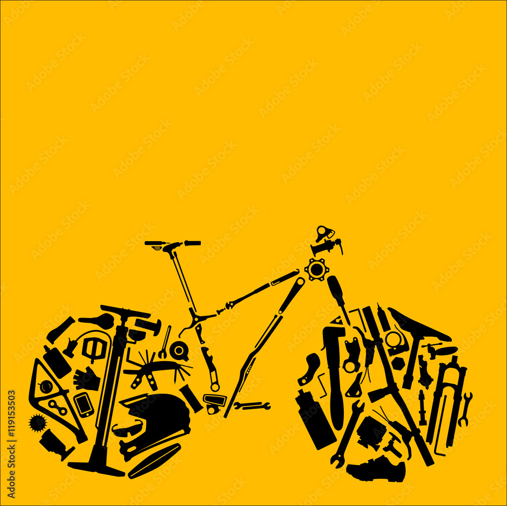 Naklejka premium Mountain bike made out of tools in vectorial