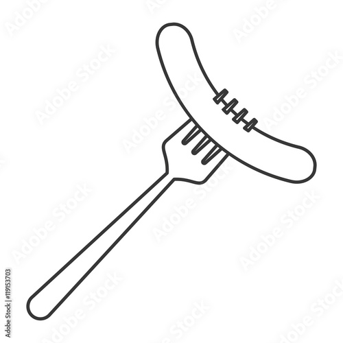 flat design single sausage on fork icon vector illustration