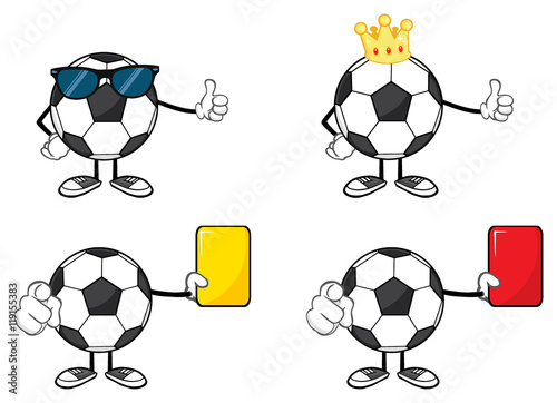 Soccer Ball Faceless Cartoon Mascot Character 6. Collection Set Isolated On White Background