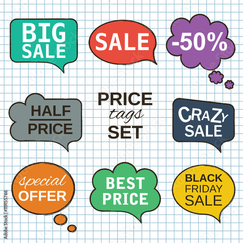 Sale promotion speech bubbles collection set with price tags