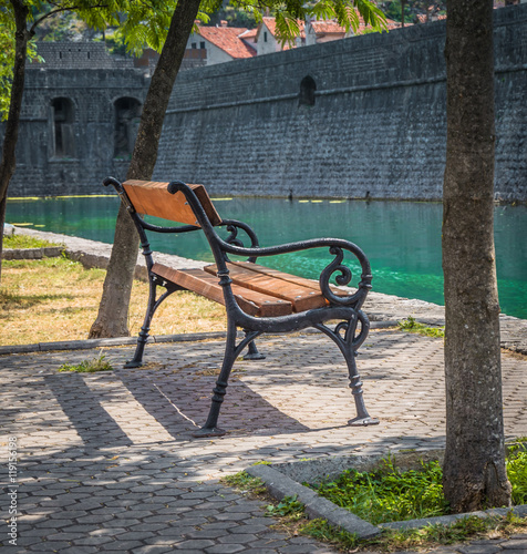 Bench in old town Kotor photo