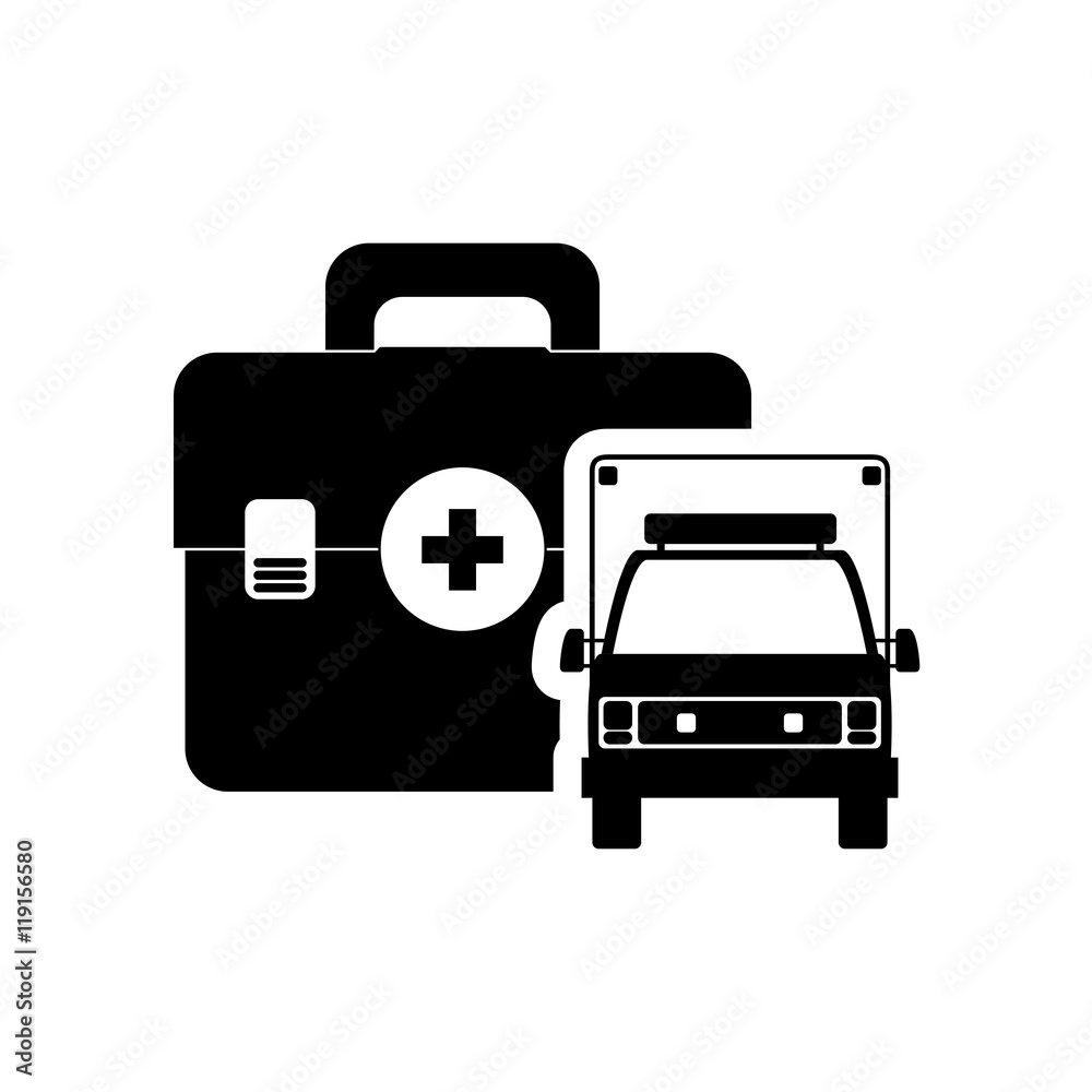 ambulance medical kit health care hospital silhouette icon. Flat and Isolated design. Vector illustration ambulance medical kit health care hospital silhouette icon. Flat and Isolated design. Vector illustration