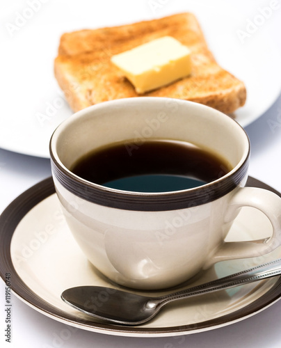 Coffee And Toast Shows Meal Time And Black