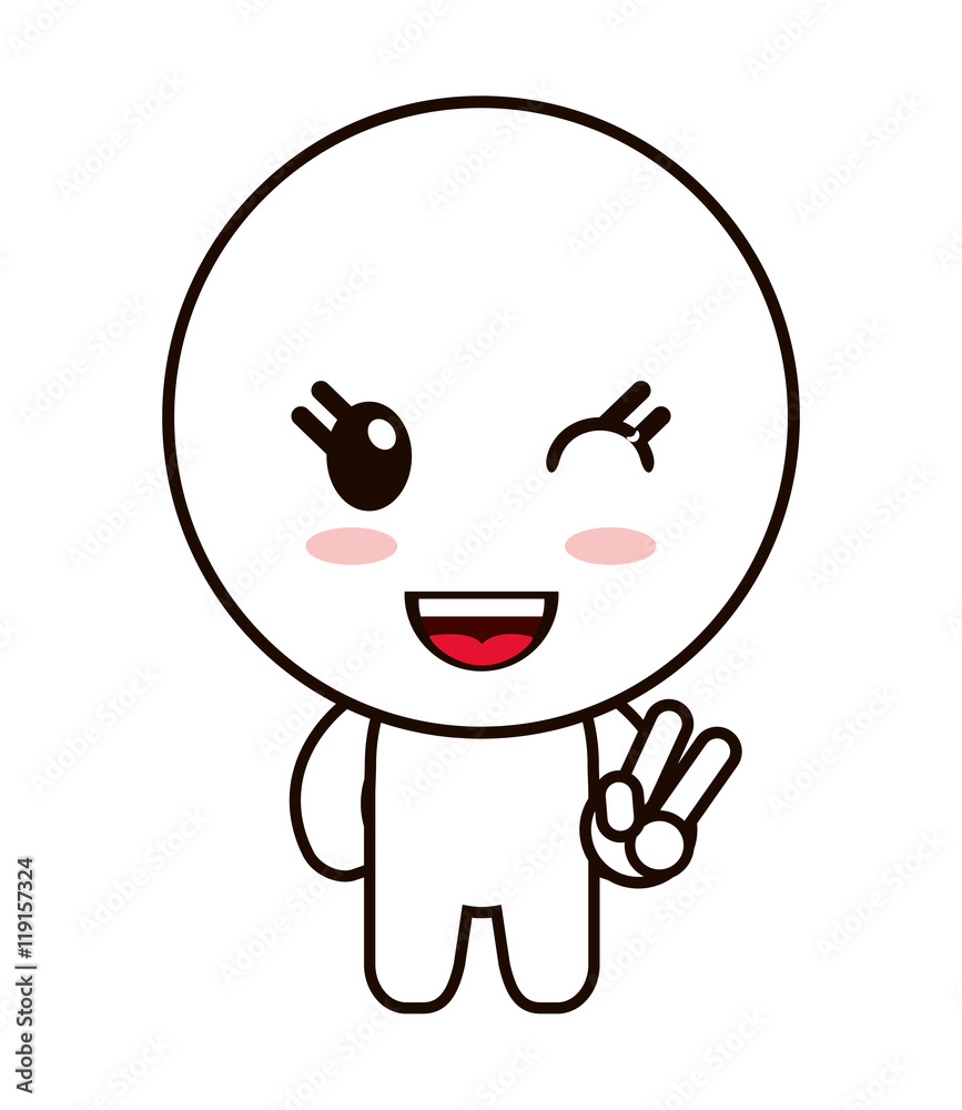 flat design kawaii doll happy facial expression icon vector illustration