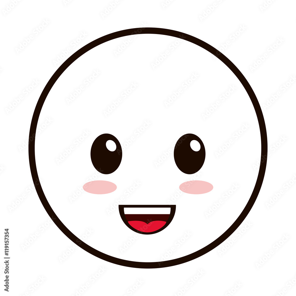 Fototapeta premium flat design kawaii happy facial expression emoticon icon vector illustration