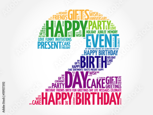 Happy 2nd birthday word cloud collage concept