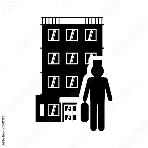 bellboy hotel building windows service silhouette icon. Flat and Isolated design. Vector illustration