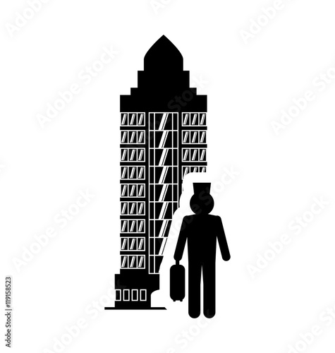 bellboy hotel building windows service silhouette icon. Flat and Isolated design. Vector illustration
