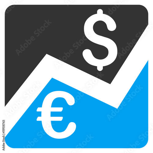 Forex Market Chart icon. Vector style is bicolor flat iconic symbol, blue and gray colors, white background.