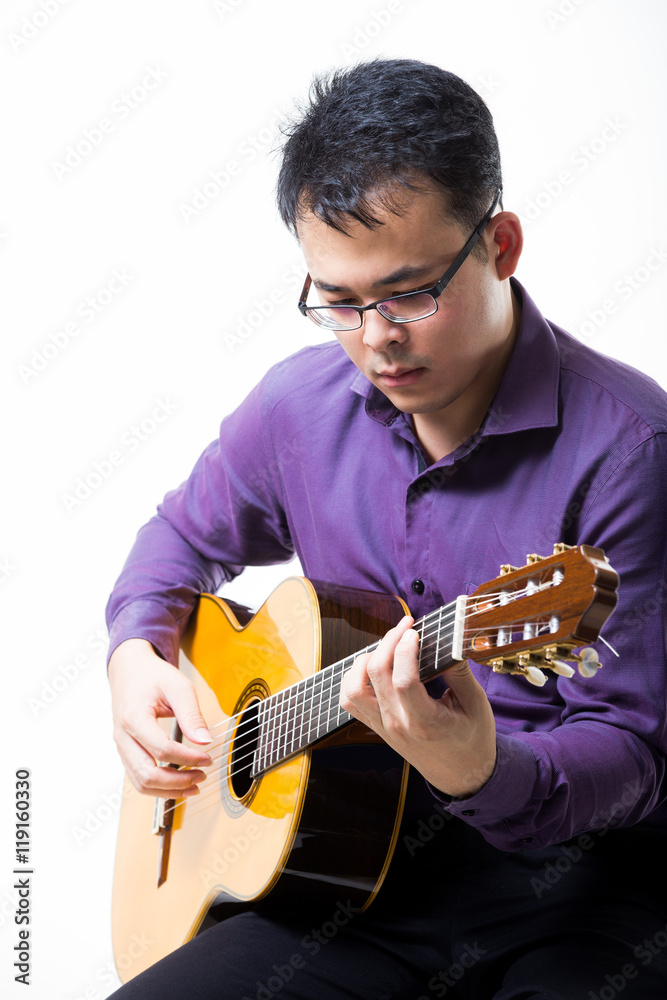 Obraz premium Acoustic guitar guitarist man classical. Classic player music pl