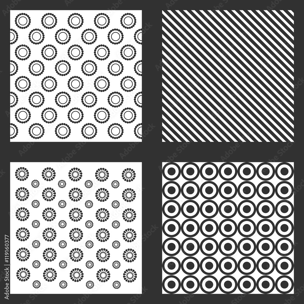 four frames wallpapers backgrounds pattern shape abstract geometry icon. Black white grey design. Vector illustration