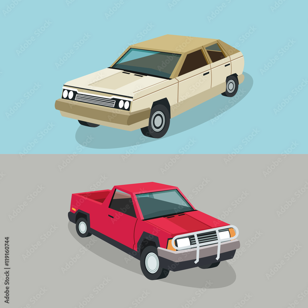 Auto garage couple car automobile retro cartoon icon. Colorful design. Vector illustration
