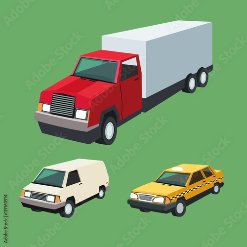 Auto truck garage car automobile retro cartoon icon set. Colorful design. Vector illustration
