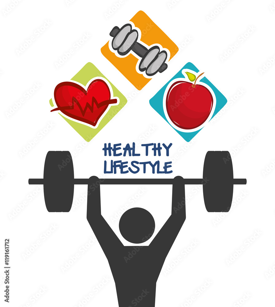 pictogram weight lifting heart apple healthy lifestyle fitness gym  bodybuilding icon set. Colorful and flat design. Vector illustration Stock  Vector | Adobe Stock