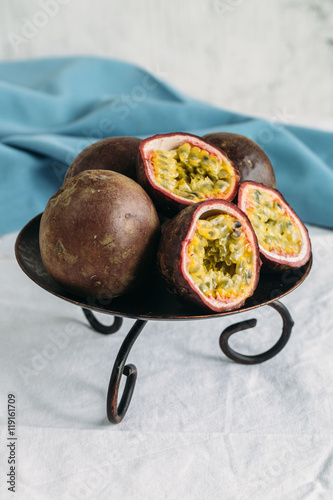 Fresh juicy passion fruits. Tropic fruit concept