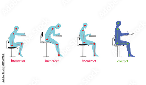 correct and incorrect posture when writing. vector illustration photo