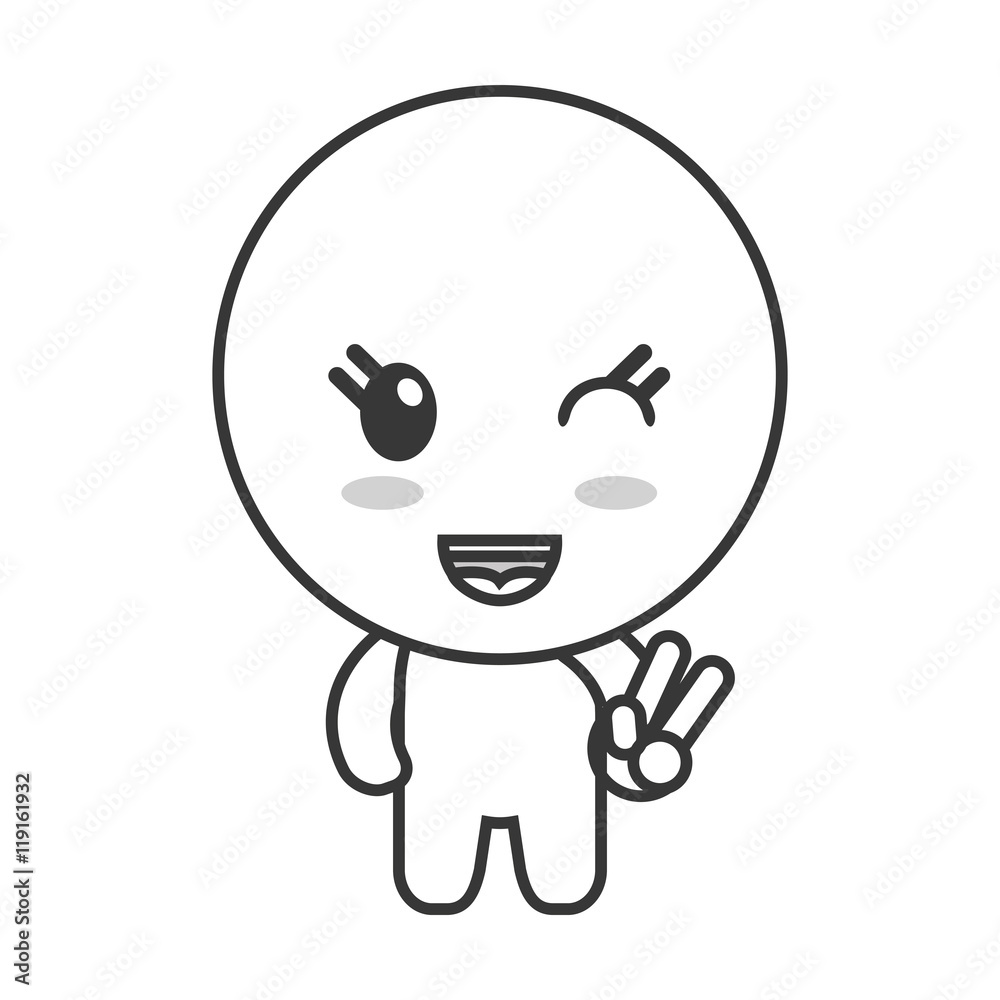 flat design kawaii doll happy facial expression icon vector illustration