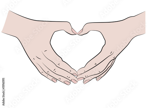 hands folded in the shape of a heart. vector illustration.