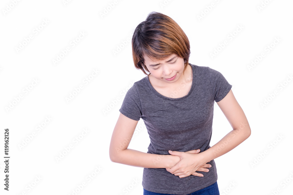 Frustrated asian young woman holding hands on stomach,Painful Menstrual Periods Frustrated asian young woman holding hands on stomach,Painful Menstrual Periods