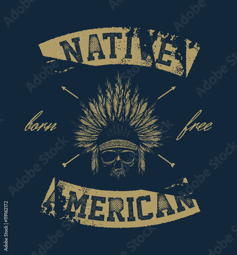 skull indian chief hand drawing style