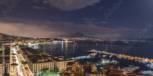 view of the Bay of Naples at night